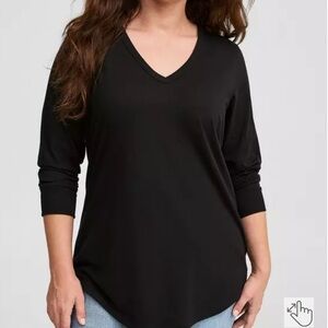 Torrid Girlfriend signature jersey v-neck long sleeve tee black